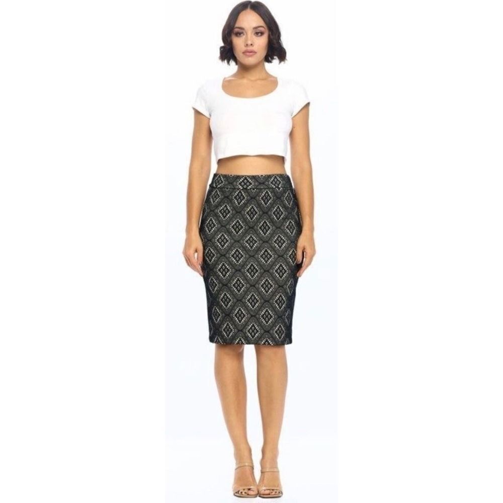 Renee C. Black Elvira Lace Pencil Skirt Size Large